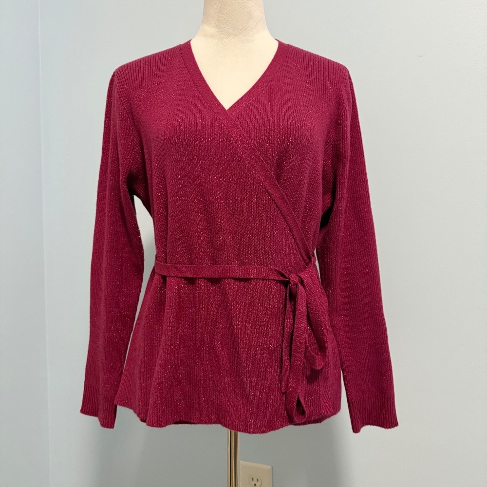 SOFT SURROUNDINGS PETITE CLARE‎ WRAP SWEATER DARK FUCHSIA SIZE PXL
